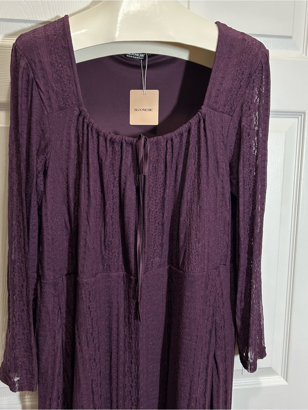 BloomChic Deep Plum Lace Midi Dress - Picture 2 of 8